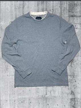 Cactus Grey Striped-Trim Crewneck Sweater